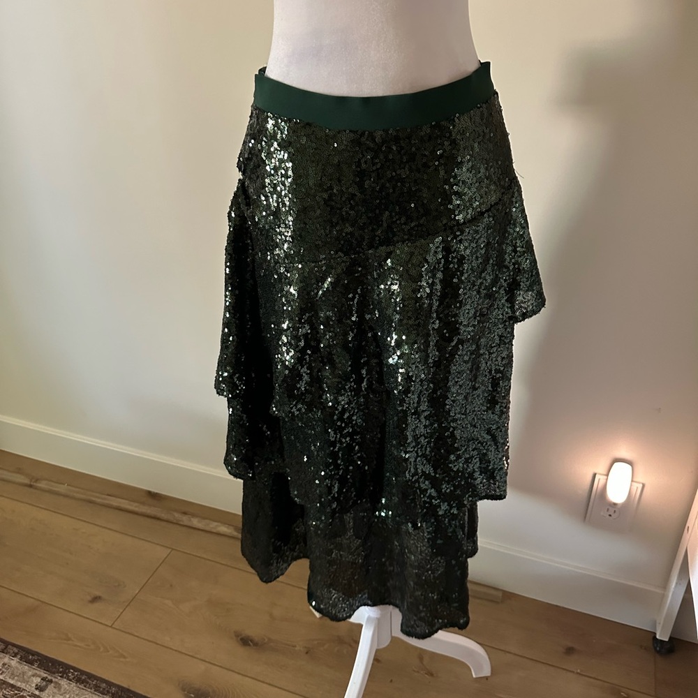 Elegant Green Sequin Tiered Skirt Brand NEW